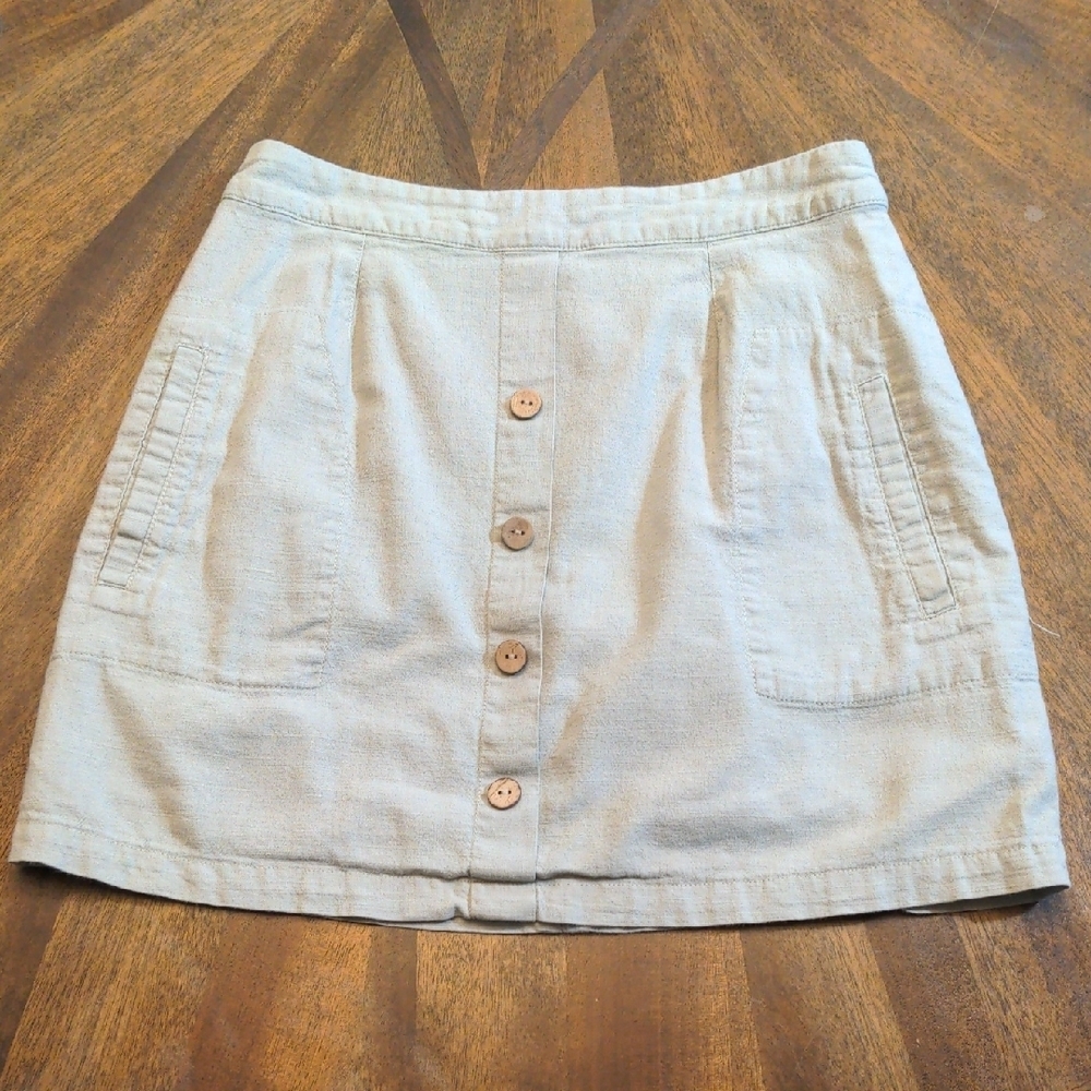 Altar’d State Linen Blend Button Front Mini Skirt Size S – Neutral Beige A-Line
